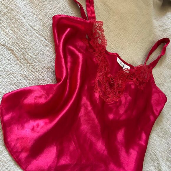 Cacique Coquette Red Lace Trimmed Cami Tank Top Satin Fairy Y2K - Picture 6 of 8